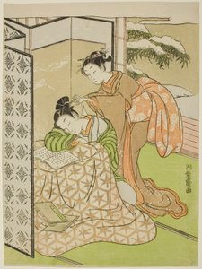 Ragazza che fa uno scherzo a un giovane che sta dormendo da Isoda Koryusai