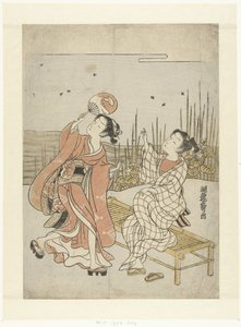 Giovane uomo e ragazza che guardano le lucciole da Isoda Koryusai