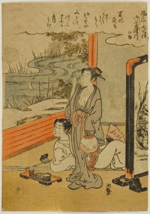 Fiume Mimosuso nella provincia di Ise (Mimosusogawa, Ise), dalla serie "Specchi alla moda di luoghi famosi (Furyu meisho kagami)" da Isoda Koryusai