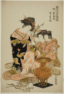 Sayoginu di Yotsumeya, dalla serie "Modelli per la moda: nuovi disegni freschi come foglie giovani (Hinagata wakana hatsu moyo)" da Isoda Koryusai