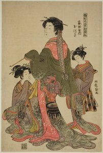 Tamazusa di Iedaya, dalla serie "Modelli per la Moda: Nuovi Disegni Freschi come Foglie Giovani (Hinagata wakana hatsu moyo)" da Isoda Koryusai