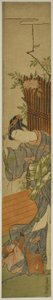 Giovane donna con scimmia domestica da Isoda Koryusai