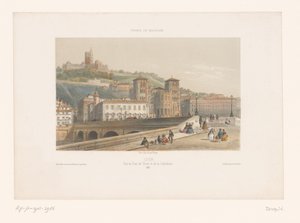 Veduta del Pont Tilsitt e della cattedrale Saint-Jean a Lione da Isodore Laurent Deroy