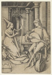 Suonatore di liuto e arpista, da Scene di vita quotidiana
