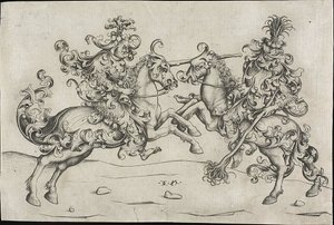 Combattimento di due selvaggi a cavallo da Israhel van Meckenem the younger