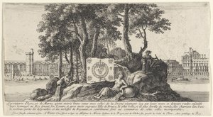Veduta di Parigi con tre ninfe del fiume (Gezichten op Parijs en Rome) da Israël Silvestre