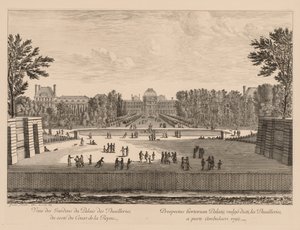 Vista del palazzo e dei giardini delle Tuileries, dal lato del corso la Reine, 1673