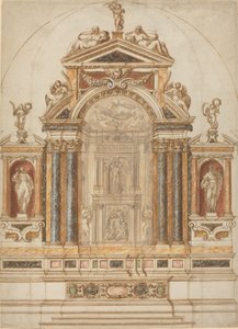 Un elaborato altare di marmo colorato ornato di sculture da Italian 17th Century
