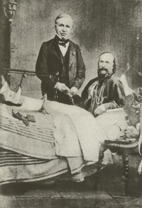 Garibaldi, ferito in battaglia, con il suo medico