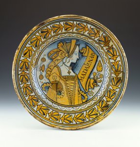 Un Piatto Ritratto Blu e Oro di Deruta che Raffigura una Giovane Donna di Profilo e Iscritta Madalena B, c.1525 da Italian School