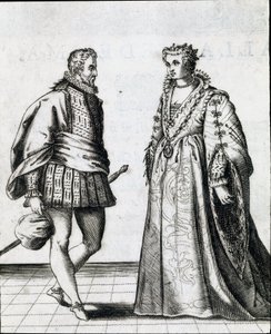 Una coppia di nobili italiani. Incisione da Il ballarino di Fabritio Caroso (1527/1535-1605/1620) 1581. Civico Museo Biblioteca Musicale, Bologna da Italian School