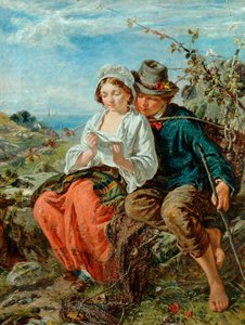 Un ragazzo pescatore e una ragazza che legge, 1850-79 da Italian School