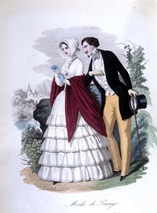 Una scena galante: una coppia elegante di parigini alla moda. 1848 (incisione)
