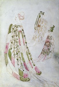 Una donna e due uomini con cappotti lunghi, c.1450 da Italian School