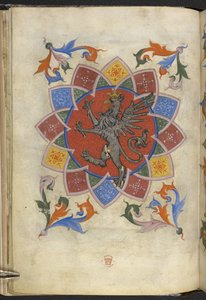 Add. 21965, f.5v Figura araldica: Un grifone, Statuto della Gilda dei Sarti, da 