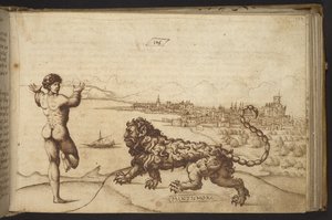 Add. 82955, f.124 Figura umana e una creatura (