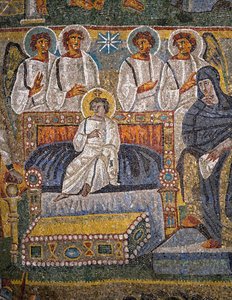 Adorazione dei Magi, (dettaglio) di Cristo circondato da angeli da Italian School