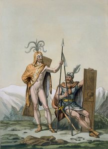 Antichi guerrieri celtici vestiti per la battaglia, c.1800-18 da Italian School