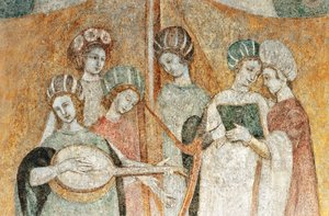 Bicocca degli Arcimboldi: affresco del XV secolo, dettaglio di donne che suonano musica da Italian School