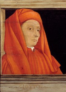 Cassone con 5 ritratti del Maestro del Rinascimento fiorentino, dettaglio con il ritratto di Bondone Ambrogio detto Giotto di Bondone da Italian School