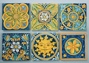 Piastrelle in ceramica nello stile tipico di Caltagirone (ceramica) da Italian School