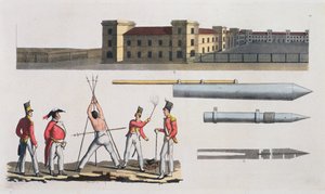 Caserme di Chatham, una punizione militare chiamata il Triangolo e razzi Congreve, tavola 17 da La storia delle nazioni