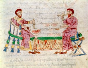 Codice 132 Libro 22 Cap.1 Il pasto, da De Universo di Rabanus Maurus (c.780-856) 1023 da Italian School