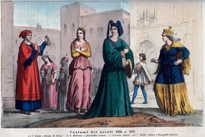 Costumi a Siena tra il XIII e il XIV secolo - incisione da 
