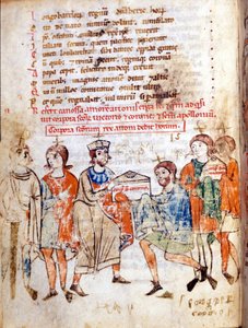 Corte di Matilde di Canossa (o Contessa Matilde di Toscana) (1046 - 1115) in ""Vita Mathildis"" di Donizone, manoscritto del XIII secolo. Lucca, Bibl, Governativa. da Italian School