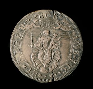 Moneta della Repubblica di Genova: ECU largo in argento. Diam. 61 mm. 1693. retro