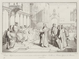 Dante Alighieri si presenta al senato come ambasciatore di Guido Novello da Polenta Signore di Ravenna da Italian School