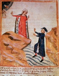 Dante incontra Matelda sulla riva del Lete (canto 28 del Purgatorio, nella Divina Commedia) da Italian School