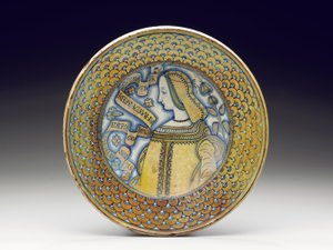Caricatore "Bella Donna" in maiolica lustro di Deruta, 1520-30 da Italian School