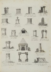 Progetti per ornamenti da giardino, da A Compendium of Drawings, di J.G. Grohmann, pubblicato 1805 da Italian School