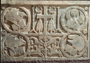 (dettaglio) Stucco con simboli dei quattro evangelisti: l