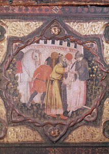 Dettaglio di un cassone che mostra la storia di Saladino e Torello d