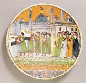 Piatto decorato con musicisti (ceramica) da Italian School