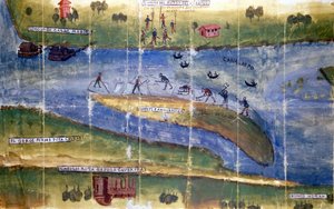 Disputa sul diritto di raccogliere il ghiaccio tra i residenti del fiume Po. 1535. Milano, Archivio Nazionale. da Italian School
