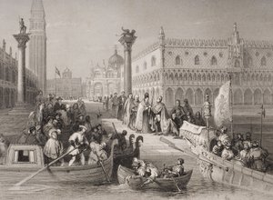 Imbarco del Doge, Venezia, inciso da Challis da Italian School