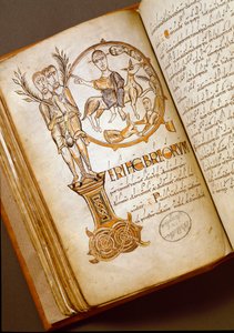 Ingresso a Gerusalemme. Manoscritto della scuola bolognese. (MS.123-Foglio 54 v) 11° secolo. Roma, Biblioteca Angelica da Italian School