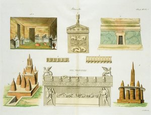 Sarcofagi e sepolcri etruschi, tavola 7, classe 6 da Parte I di La storia delle nazioni, inciso da A. Nani da Italian School