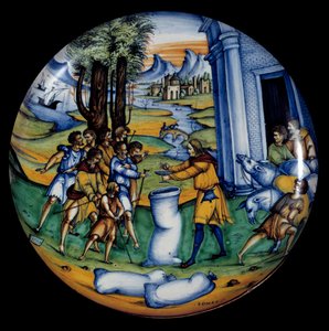 Coppa in maiolica rappresentante Giuseppe nella borsa di Beniamino da Italian School