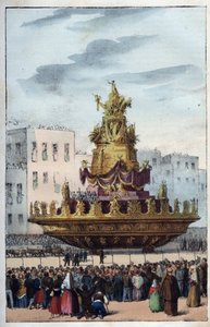 Festa di Santa Rosalia di Palermo (1130-1160), patrona di Palermo - incisione da Usi e Costumi di Tutti