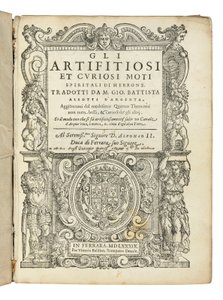 Prima edizione della traduzione di Aleotti dei Pneumatici di Hero da Italian School