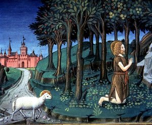 Fol.143v San Giovanni Battista prega nel deserto da Italian School