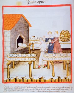 Cottura del pane scuro, illustrazione dal Tacuinum Sanitatis da Italian School