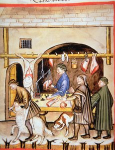 I macellai: vendita di montone, illustrazione dal Tacuinum Sanitatis