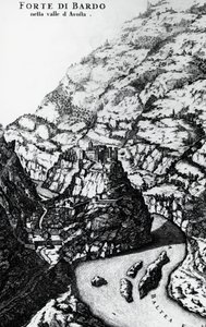 Forte di Bard, incisione dal Theatrum Sabaudiae da Italian School