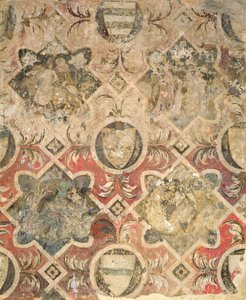 Frammento di un affresco decorato con stemmi da Italian School