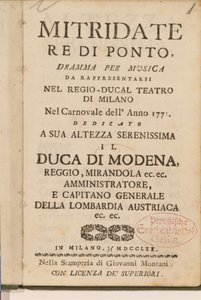 Frontespizio da una copia antica di Mitridate, re di Ponto, un